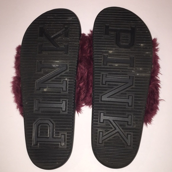 PINK Victoria’s Secret burgundy fuzzy slides - Picture 3 of 8